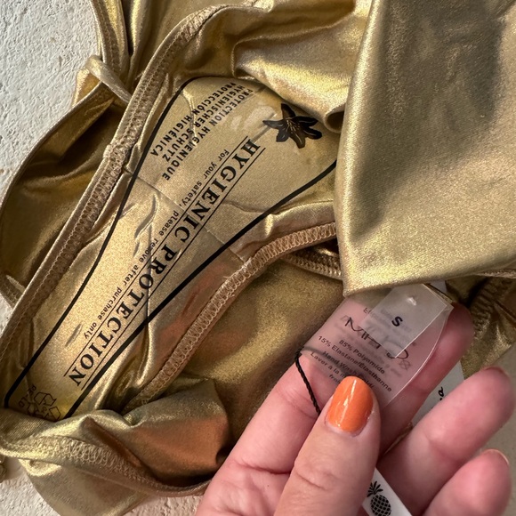 NWT $298 Monica Hansen Beachwear Galaxy One Piece Gold Metallic Swimsuit string - Picture 7 of 7